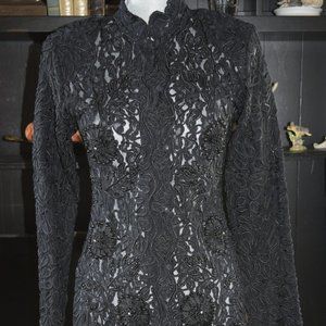Black lace and applique long sleeve blouse